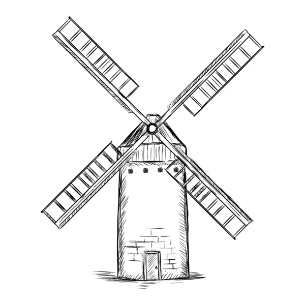 벡터 스케치 그림-오래 된 wildmills — 스톡 벡터