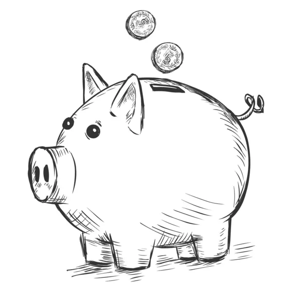 Ilustração esboço vetorial - porquinho banco — Vetor de Stock
