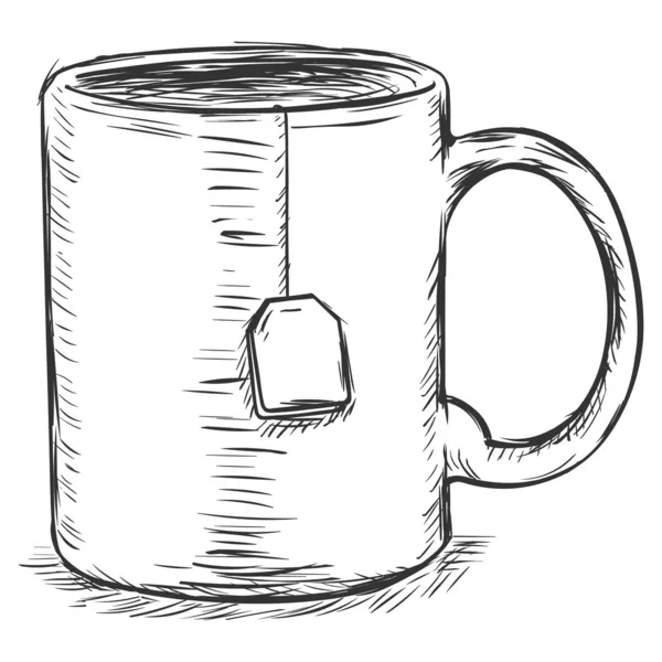 Illustrazione schizzo vettoriale - tazza con bustina di tè — Vettoriale Stock