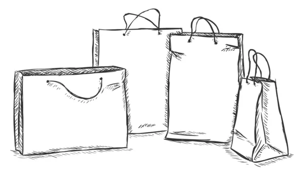Ilustración del bosquejo vectorial - cuatro bolsas de compras — Vector de stock