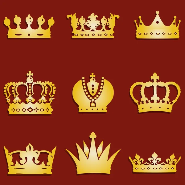 Set vettoriale di 9 icone della corona d'oro — Vettoriale Stock