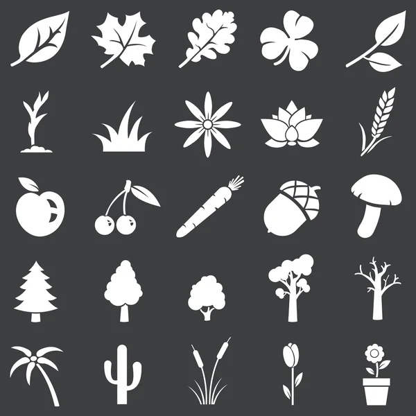 Vector set of white plants icons — Stock Vector