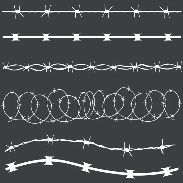 Vector set of white barbed wire silhouettes — Stock Vector