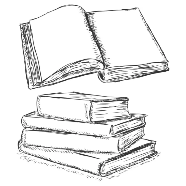 Векторный рисунок - открытая книга и стопка книг — стоковый вектор