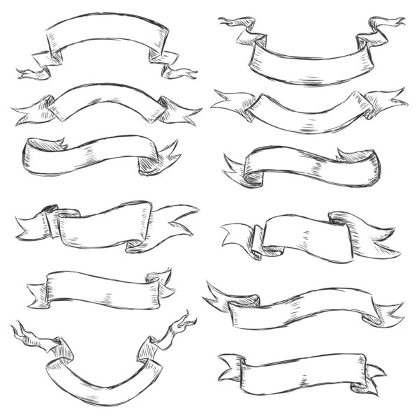 Векторный набор эскизов лент
