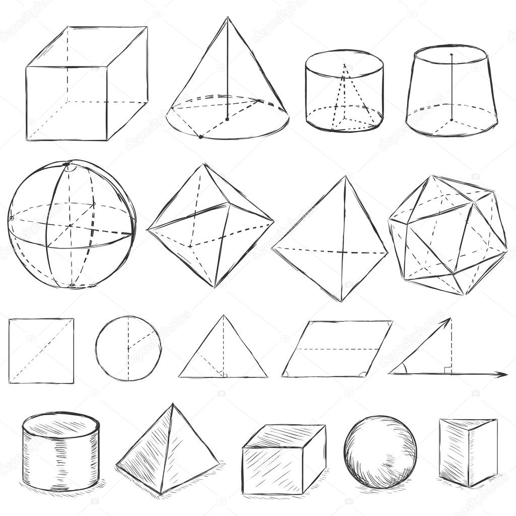 Vector set of dirty sketch geometric shapes