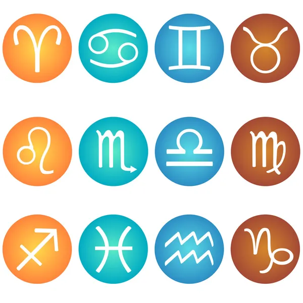 Conjunto vectorial de signo zodiacal en los elementos de color: fuego, tierra, aire, agua — Archivo Imágenes Vectoriales