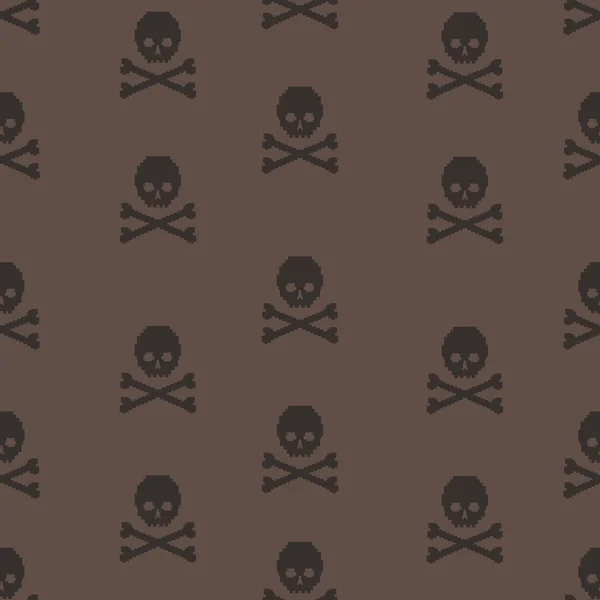 Vector seamless pattern with pixel skulls and bones — Stock Vector