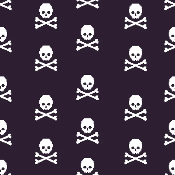 Vector seamless pattern with pixel skulls and bones — Stock Vector