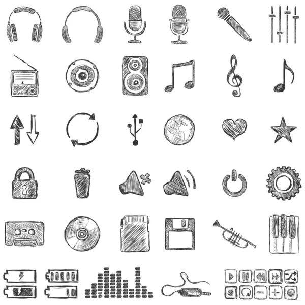 Conjunto vectorial de iconos de Sketch Music — Vector de stock