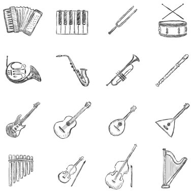 vektör çizimi müzik aletleri simge kümesi