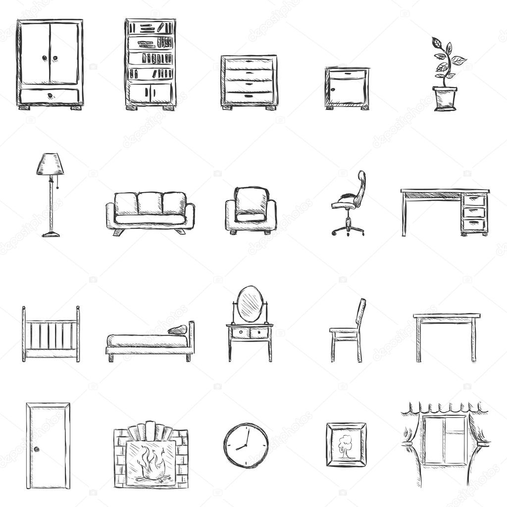 Vector Set Of Sketch Furniture Icons