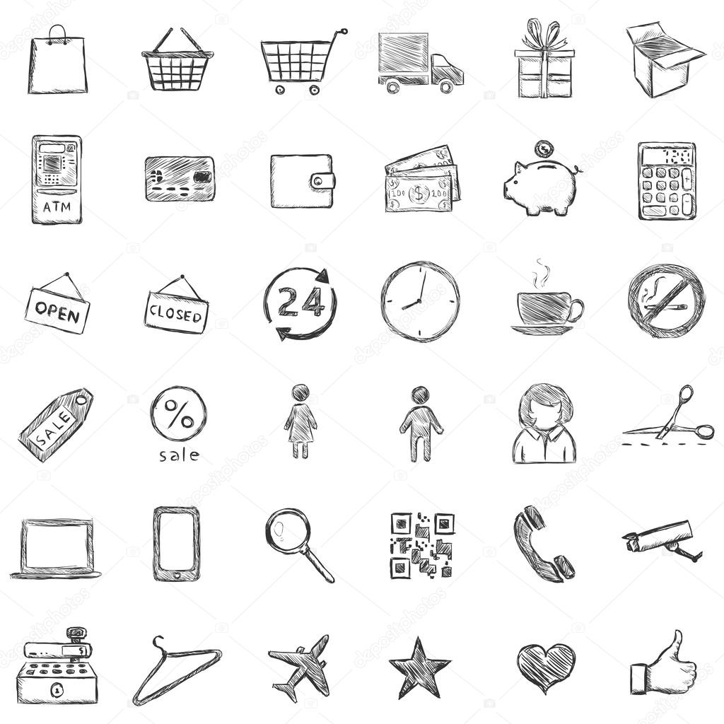 Vector Set Of Sketch Shopping Icons