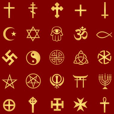 Vector set of gold religious symbols on red background clipart