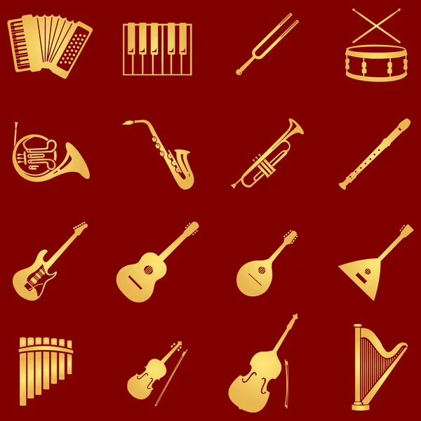 Vector set of 16 musical instruments icons — Stock Vector