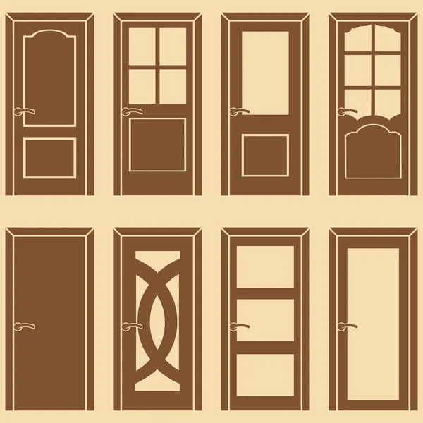 Vector set of 8 brown door icons — Stock Vector