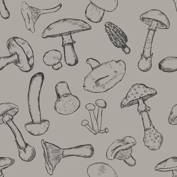 Vector naadloze patroon van schets paddestoelen — Stockvector