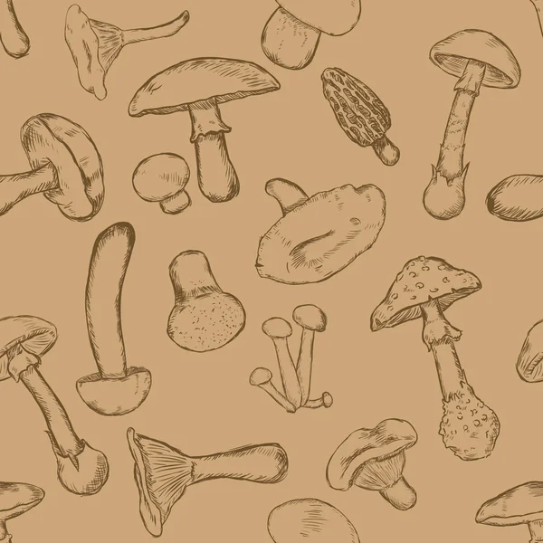 Modèle sans couture vectoriel de champignons croquis — Image vectorielle