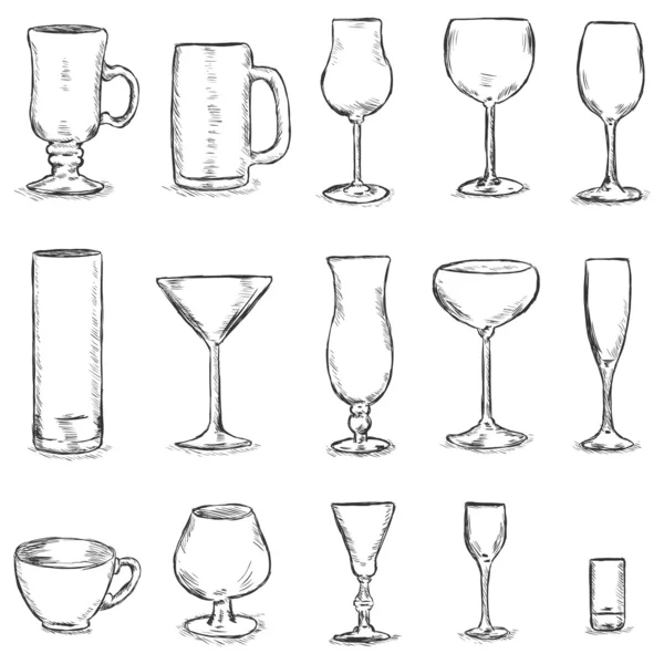 Vektor uppsättning skiss glas — Stock vektor