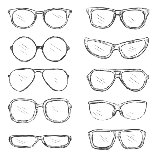 Vector Set of Sketch Eyeglass Frames — Stock Vector