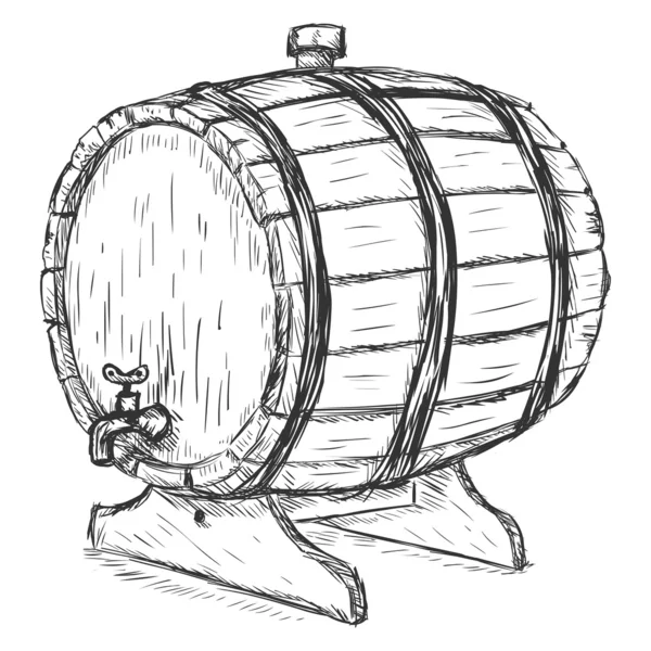 Vector Sketch Illustration - barril de vinho de madeira com torneira — Vetor de Stock