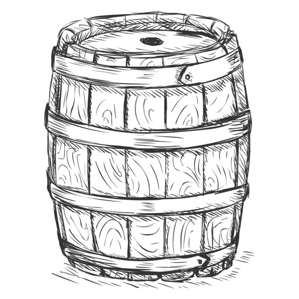 Vector Sketch Illustration - old wooden barrel