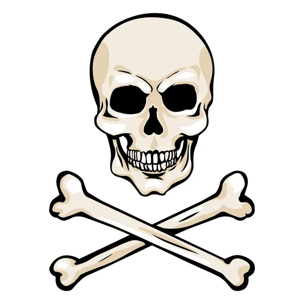 Teschio del pirata del fumetto vettoriale con ossa incrociate — Vettoriale Stock