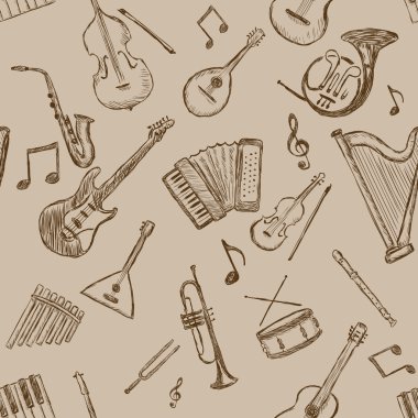 müzikal instriments vektör Dikişsiz desen