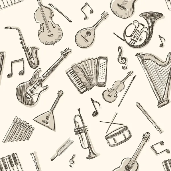 Patrón sin costura vectorial de instriments musicales — Archivo Imágenes Vectoriales