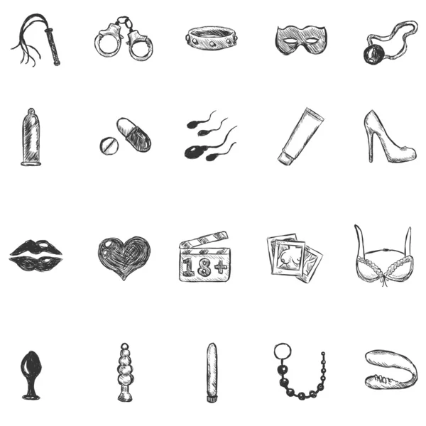 Vector Set of  Sketch Sexshop Icons — Stock Vector