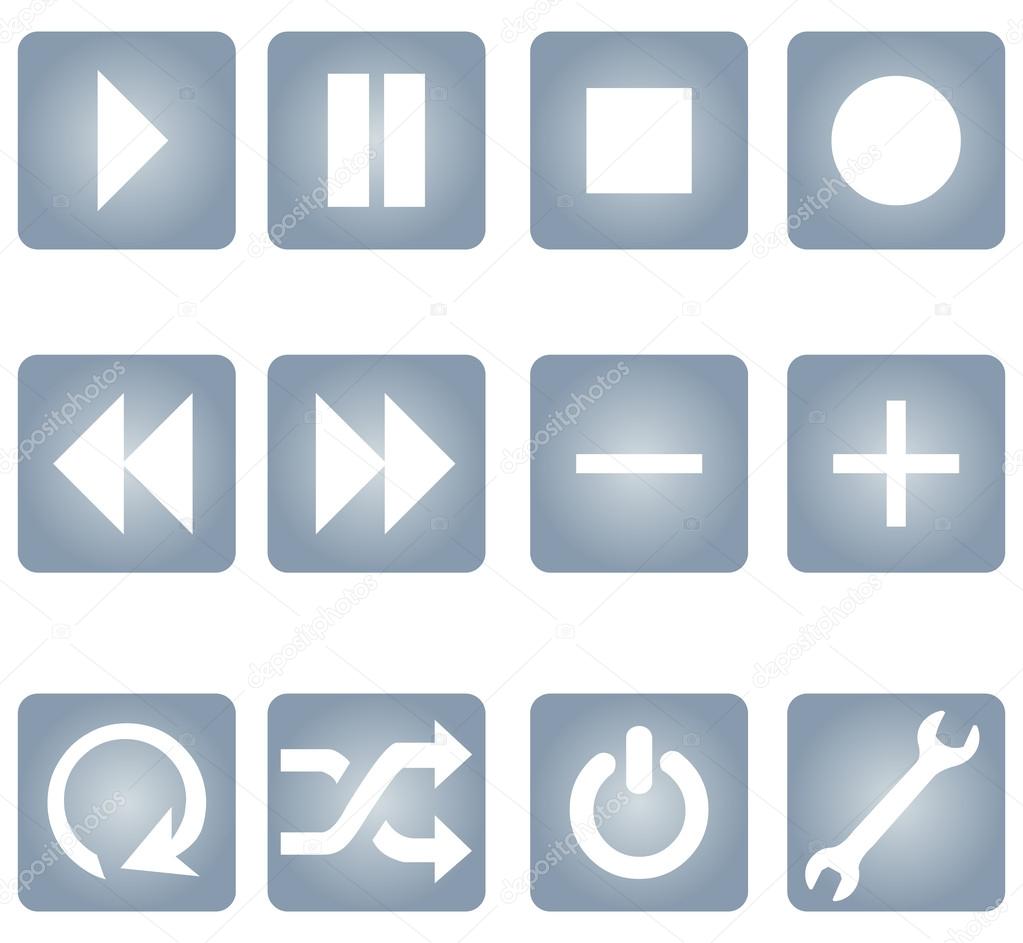 Vector Set of Gradient Audio Player Buttons