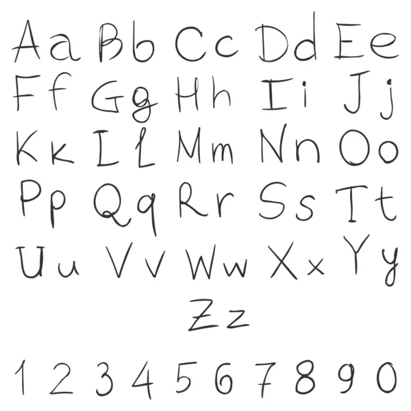 Vektor handskrivna alfabetet med siffror — Stock vektor