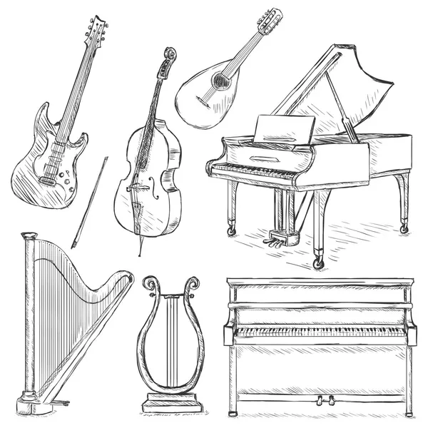 Conjunto vectorial de instrumentos musicales — Archivo Imágenes Vectoriales