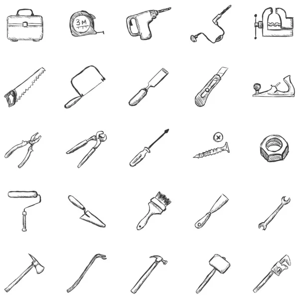 Vector conjunto de herramientas de trabajo de boceto iconos — Archivo Imágenes Vectoriales