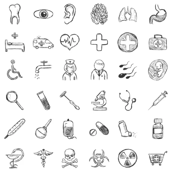 Conjunto de Vectores de Dibujos Iconos Médicos — Vector de stock