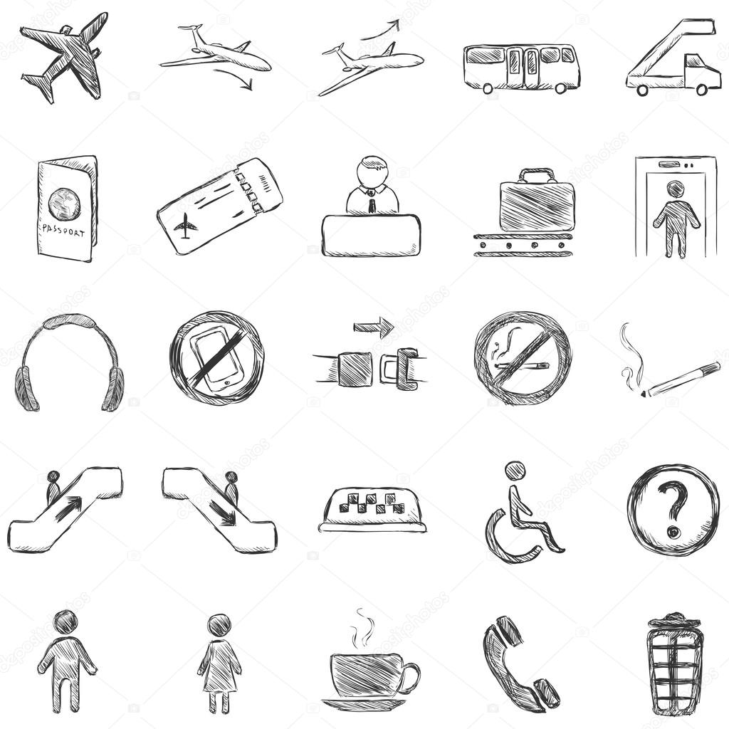 Vector Set of Sketch Airport Icons