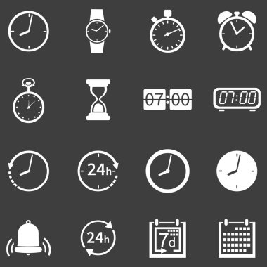 Vector Set of 16 White Time Icons