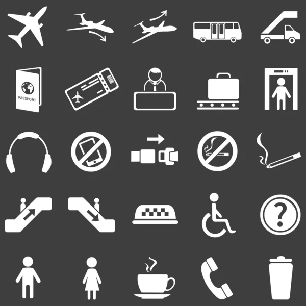 Conjunto de Vectores de 25 iconos del Aeropuerto Blanco — Vector de stock