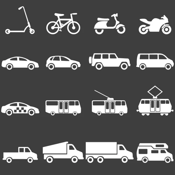 Conjunto vectorial de iconos de transporte terrestre blanco — Vector de stock