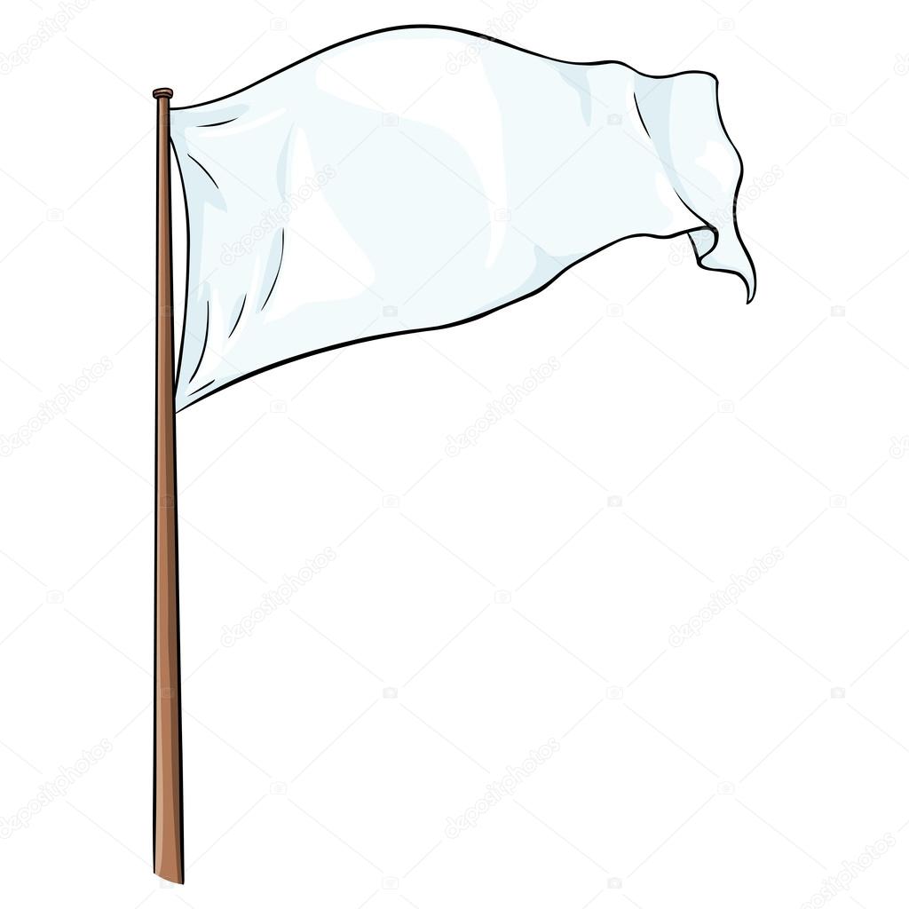 Cartoon Illustration: Blank White Flag Fluttering in the Wind