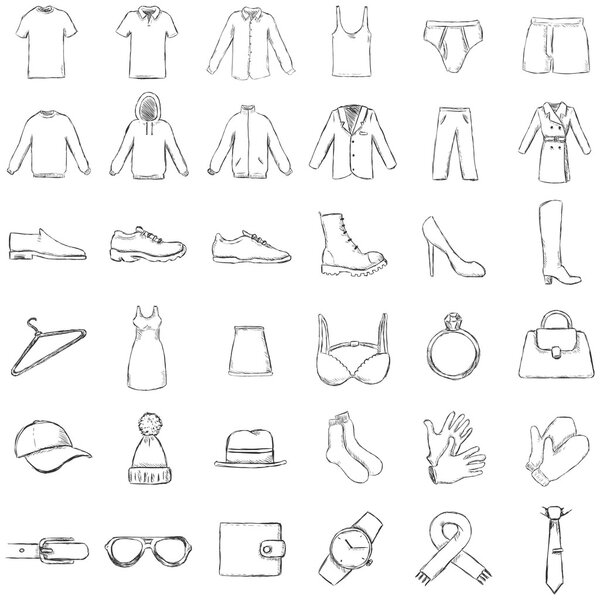 Vector Set of Sketch Clothes Icons