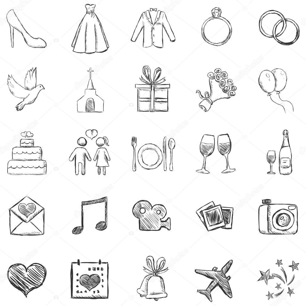 Vector Set of Sketch Weddings Icons