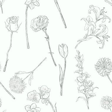 Vector Seamless Pattern of Flowers
