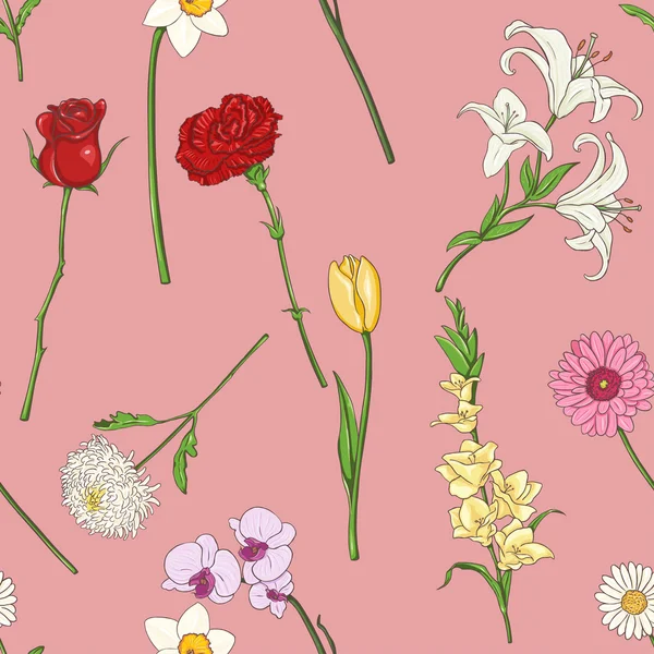 シームレス パターンの花のベクトル — ストックベクタ