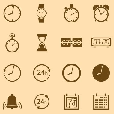 Vector Set of 16 Brown Time Icons