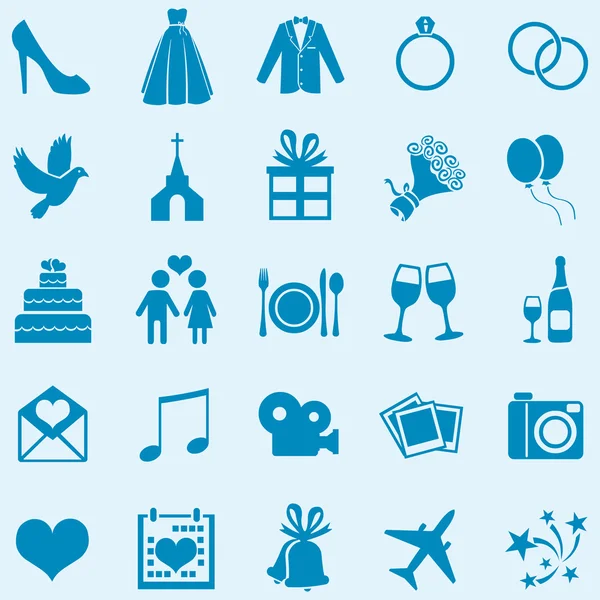 Ensemble vectoriel de 25 icônes de mariage bleu — Image vectorielle