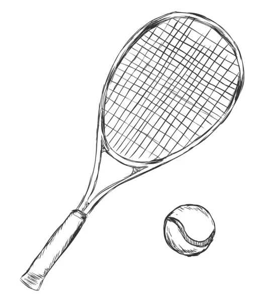 Croquis vectoriel Raquette et balle de tennis — Image vectorielle