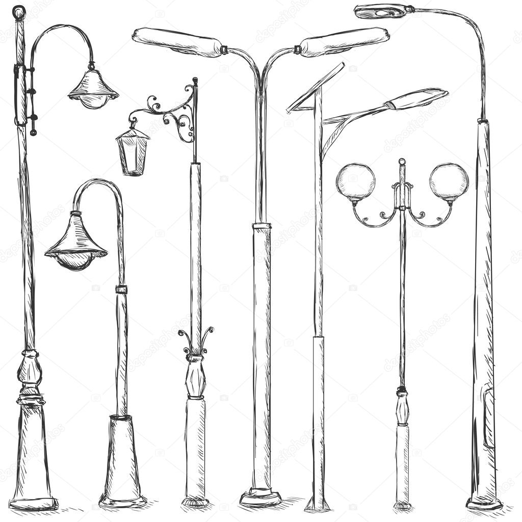 Vector Set of Sketch Street Lights