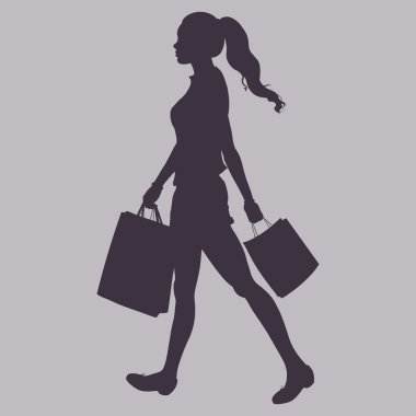 vector silhouette - meisje gaat en is in de handen van boodschappentassen