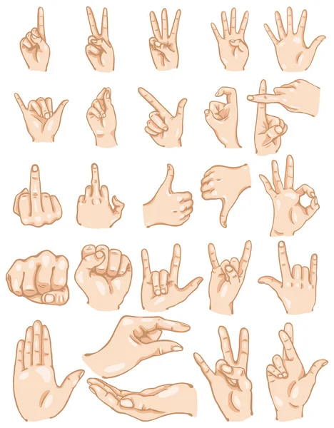 Conjunto de vetores de gestos de dedos de desenhos animados — Vetor de Stock